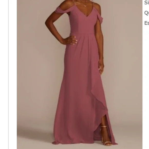 off the shoulder bridesmaid dress with cascade High-Slit Chiffon Bridesmaid Dress with Long Sleeves and Waist Pleating main image 0